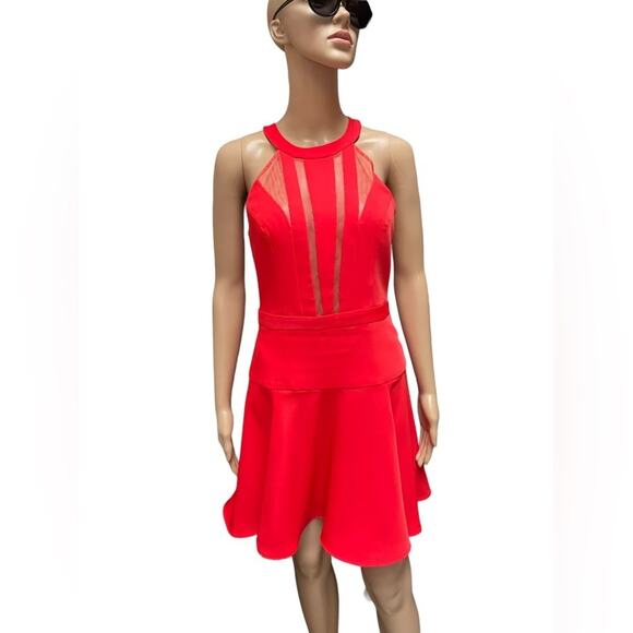 BCBG MAXAZRIA TATYANNA MESH BLOCK HALTER DRESS size 4 - Picture 1 of 14